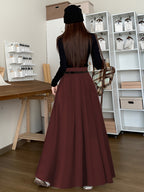 Fashionable, Elegant, and Graceful Pleated Midi/maxi Skirt for Workplace, Daily Wear, Commuting, and Office Use. Simple, Form-fitting Design Suitable for Spring and Autumn - Deep Red
