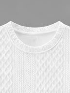 Men'S Summer Casual Premium Textured Solid Round Neck Short Sleeve, Comfortable Breathable Textured Fabric T-Shirt, Suitable for Outdoor Vacation And Daily Wear - White