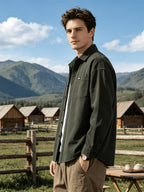 Men'S Utility Long Sleeve Shirt, Lapel Outdoor Loose Multi-Pocket Fashion Patchwork Design Versatile Men'S Top Outerwear - fern green