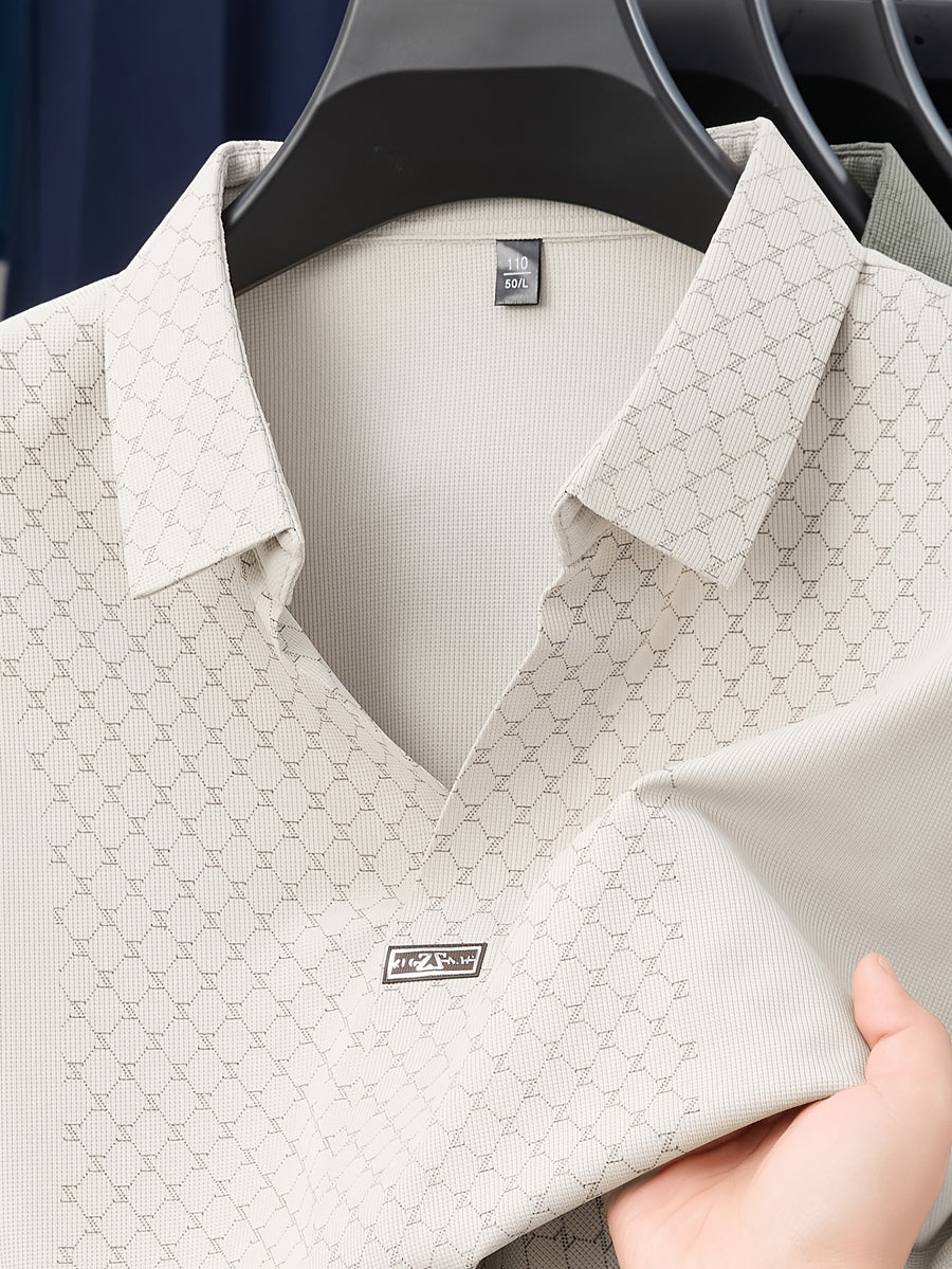 Men's Ice-Feel Seamless Polo Shirt, V-Neck Short-Sleeve Breathable T-Shirt, Summer Men's Business Casual Top, Men's Versatile Commuter T-Shirt, Lapel Basic Fit Top, Sporty Casual Versatile - Beige