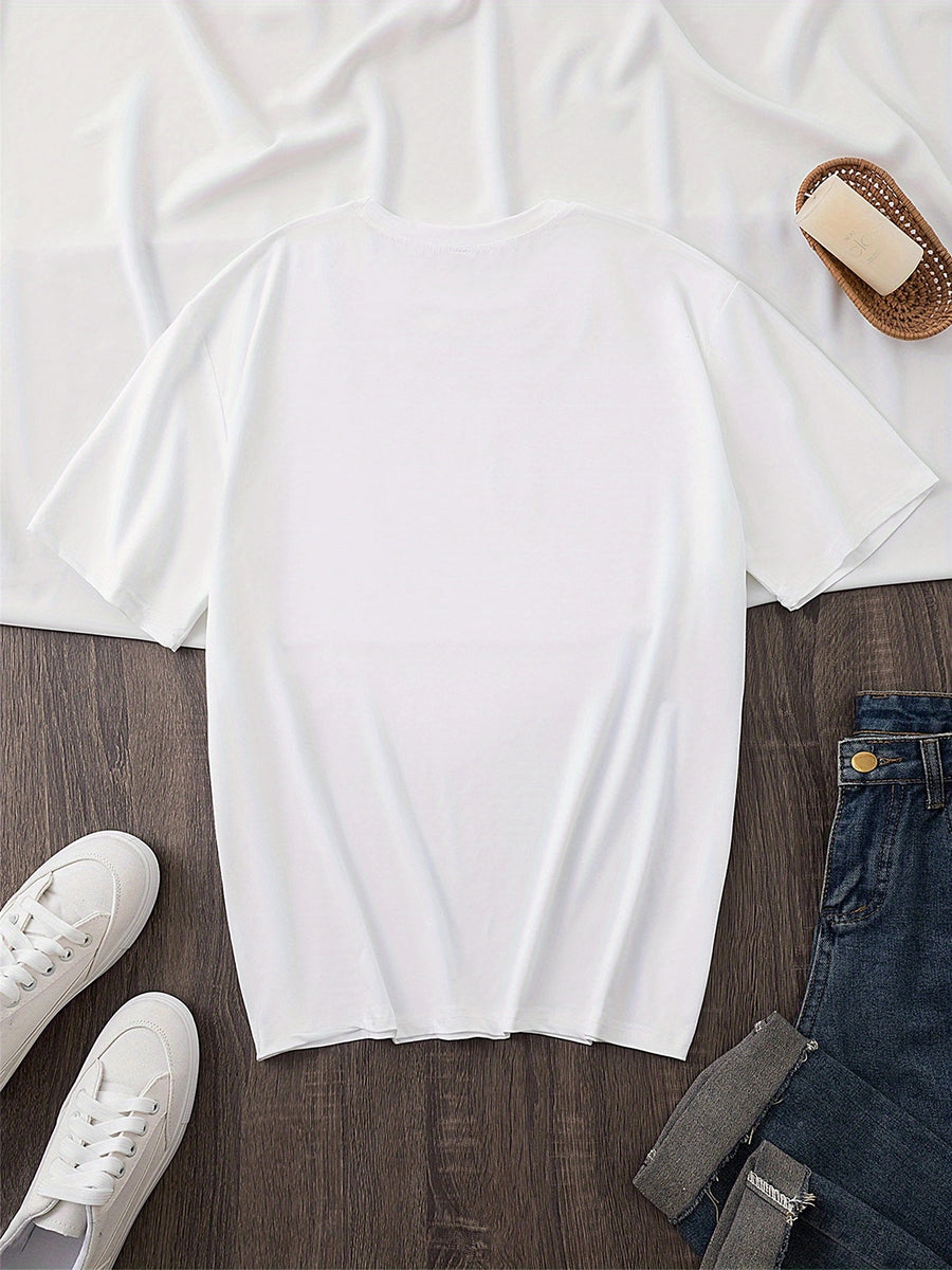 Graphic Print T-shirt, Short Sleeve Crew Neck Casual Top for Summer & Spring, Women's Clothing - White
