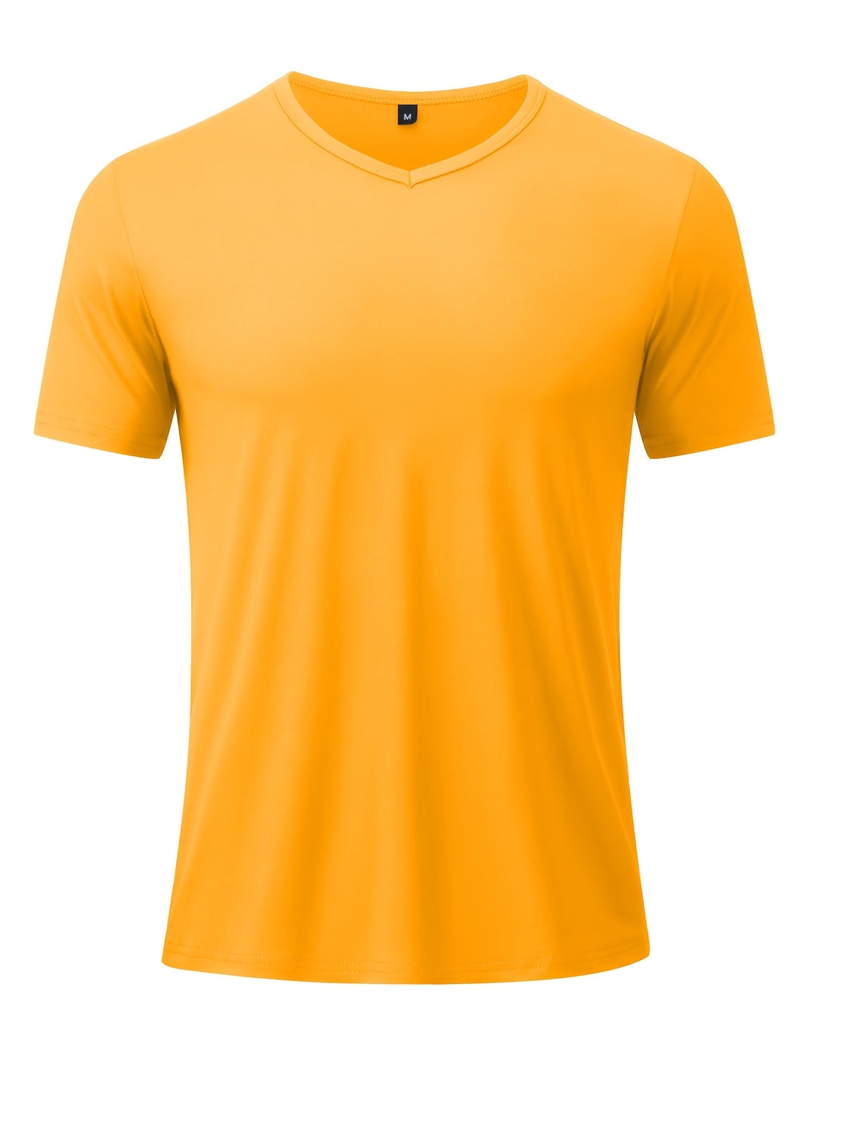 Men's Minimalist Sporty V-Neck Quick-Dry T-Shirt, Lightweight Breathable Moisture-Wicking Polyester Fiber Short-Sleeve Top, Solid Color Slim-Fit Casual Fitness Shirt, Suitable for Fitness, Running, Outdoor, Light Outdoor, and Urban Commuting - Bright Yellow