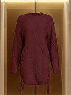 Vika Xiang Style Trendy Cable Sweater for Creating a Focus Look in Autumn and Winter Fashion - Burgundy