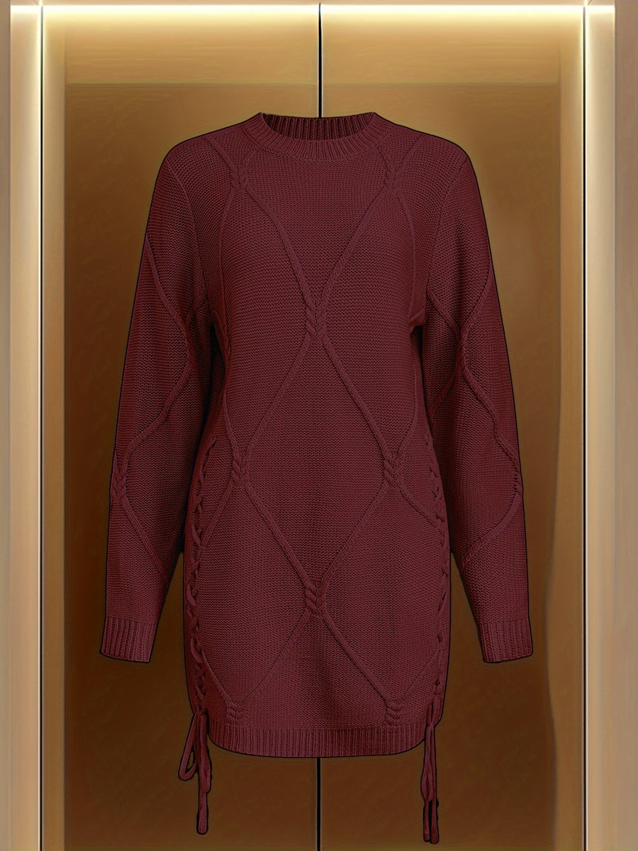 Vika Xiang Style Trendy Cable Sweater for Creating a Focus Look in Autumn and Winter Fashion - Burgundy