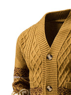Winter New Striped Geometric Pattern Button Thickened Long Sleeve Sweater Men'S Warm Knit Cardigan X - ginger-colored