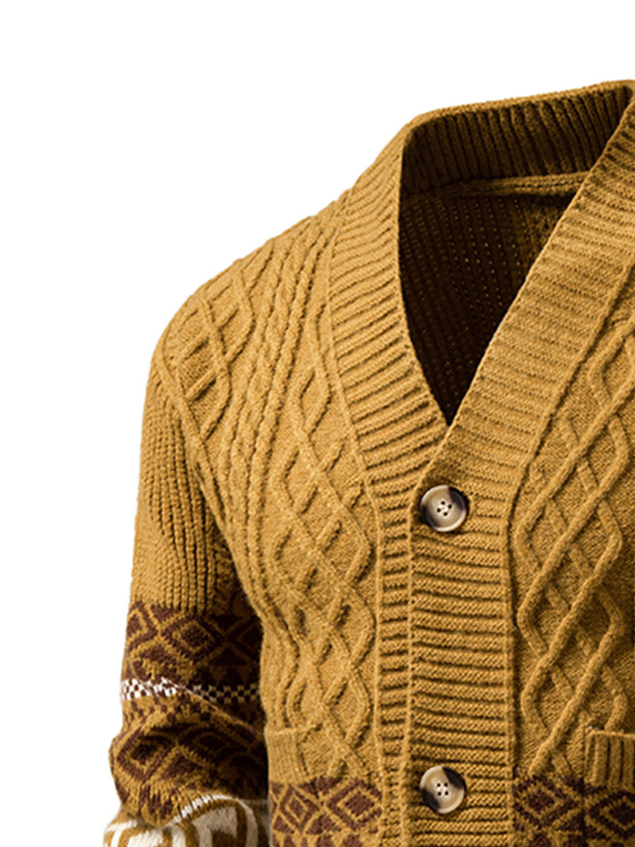 Winter New Striped Geometric Pattern Button Thickened Long Sleeve Sweater Men'S Warm Knit Cardigan X - ginger-colored