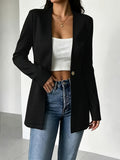 New Autumn/Winter Women's Solid Color Round Neck Long Sleeve Waist-Cinching Single-Breasted Jacket Outerwear - Black