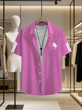 Men'S Solid Color Short Sleeve Shirt, Summer Lightweight Breathable Fabric, Classic Collar, Loose Fit, Textured Fabric, Suitable for Casual, Office & Weekend Wear, Short Sleeve Top, Non-Stretch Material, Durable Casualwear, Outdoor Casual - Pink Color
