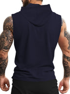 Men's Athletic Hooded Sleeveless Shirt - Gym Workout Top with Hood, Breathable Fabric for Running, Training, Casual Streetwear - Machine Washable Muscle Shirt (Non-Transparent), Workout Clothes, Training Gear, Sporty Design, Comfortable Fit, Performance - Navy Color