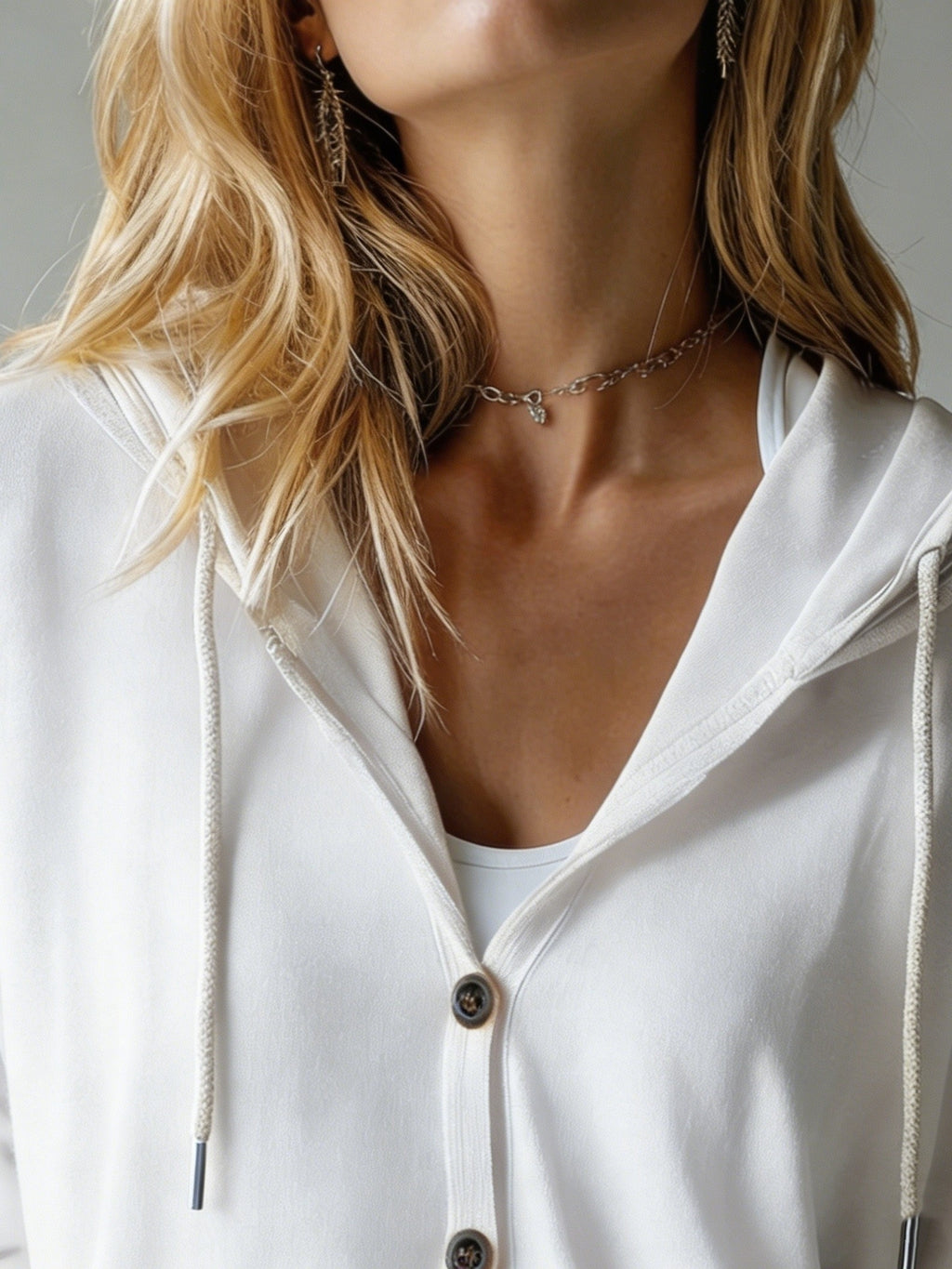 Women's Casual Hooded Cardigan, Button-Up Long Sleeve Top, Lightweight Loose Hooded Outerwear, Suitable for Daily/Commute/Vacation Multi-Scene Wear, Gavin - White
