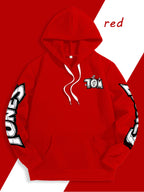Men's Warner Bros. Vacation Hand-Drawn Sketch Print Hooded Sweatshirt, a Loose and Casual Hoodie Suitable for Animation IP Enthusiasts, Daily Commutes to School, Streetwear, and  Outfits for Couples and Best Friends - Red