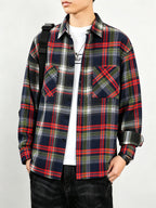 Men'S Casual Plaid Long Sleeve Shirt, Lapel Button-Up Shirt, Double Pocket Design, Classic Checkered Pattern, Twill Fabric, Comfortable And Breathable, Suitable for Spring And Autumn, Casual Outing, Men'S Dress Shirt, Men'S Shirt, Casual Business - Blue-violet