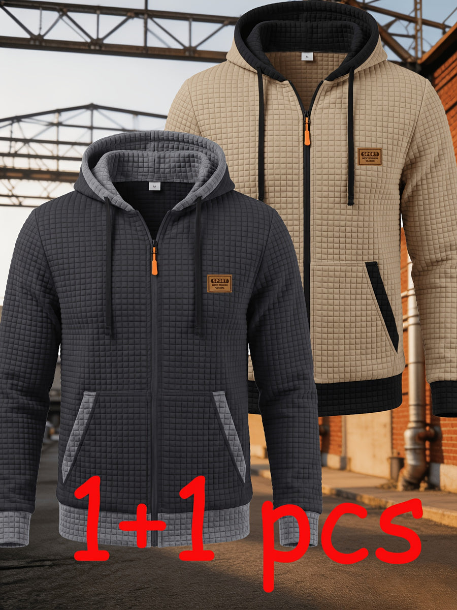 2pcs Men'S Fashion Hoodie Set, Autumn Winter Casual Versatile Long Sleeve with Hood, Multi-Color Available, Ideal for Holiday Gifts - black khaki 1