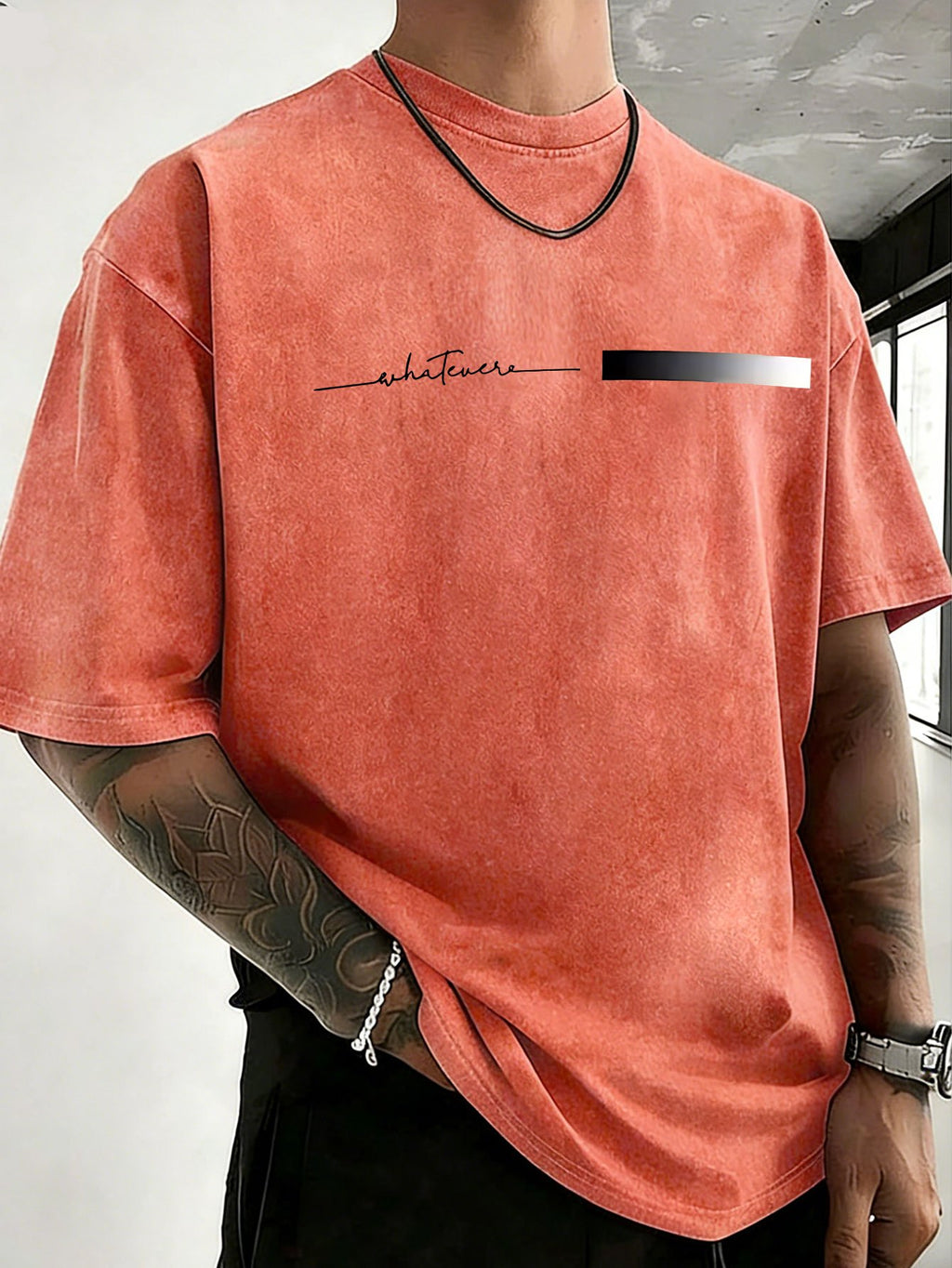 Midsummer Holiday Style Unisex T-Shirt, Pure Washed Distressed, Double-Sided Print, Breathable And Sweat-Absorbent, Loose Fit for Outdoor Hiking Sports Trendy Casual Short Sleeve, Sweat-Resistant - Orange