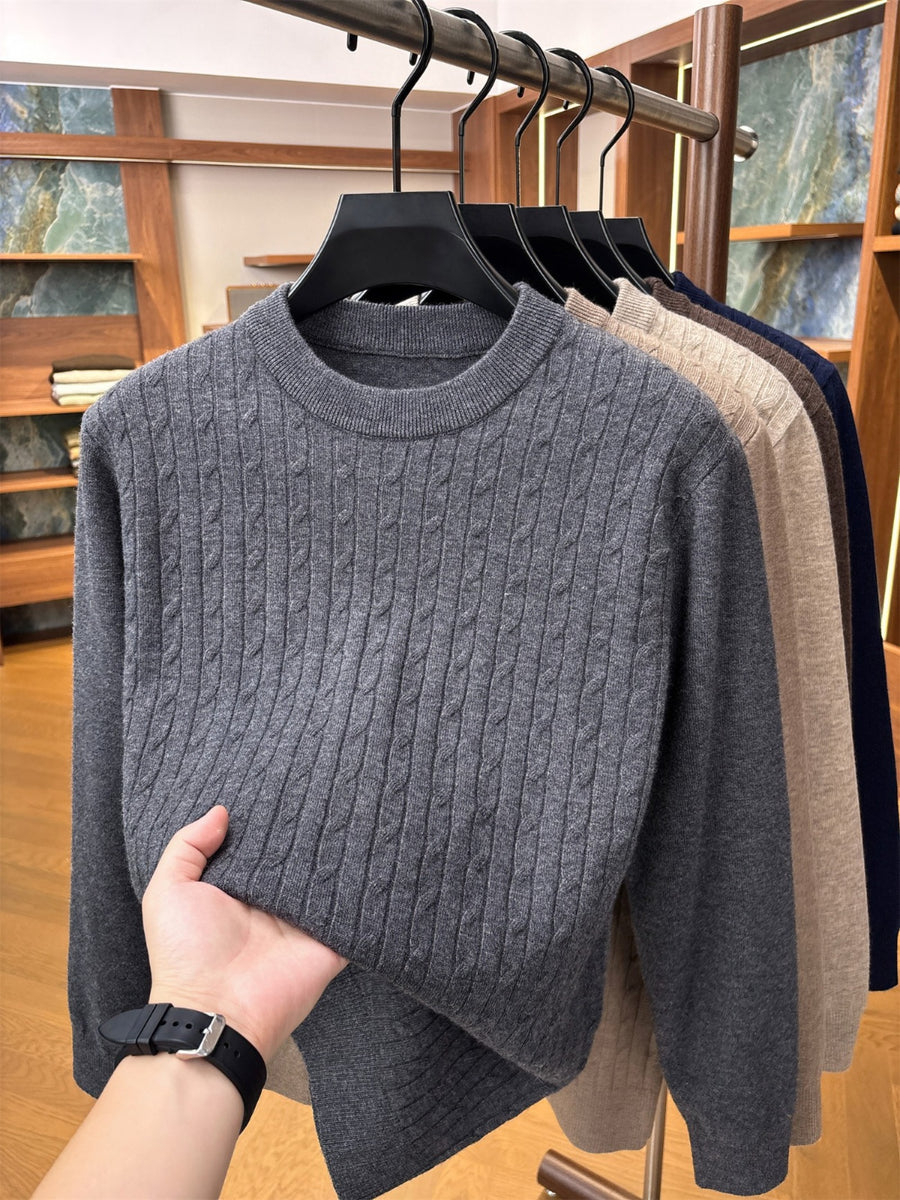 Autumn Winter Knit 3D Solid Round Neck Jacquard Sweater, Basic Thickened Pullover Top, Men'S Fashion Knit Long Sleeve, Jia A - Dark Gray