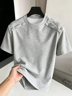Men's Casual American-Style Heavyweight Deconstructed Vintage Short-Sleeve T-Shirt, Summer High-End Boxy Spliced Shoulder-to-Shoulder Fit Top, In Stock - Dark Gray