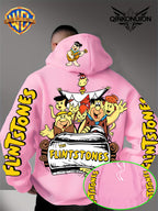 Warner Official Men's Hoodie, Stone Age Family Travel Happy Nostalgic Print Design, Machine Washable, Warm and Casual for Autumn and Winter Daily Drawstring Hoodie, Multi Functional Sports and Leisure Loose Fit - Pink Color