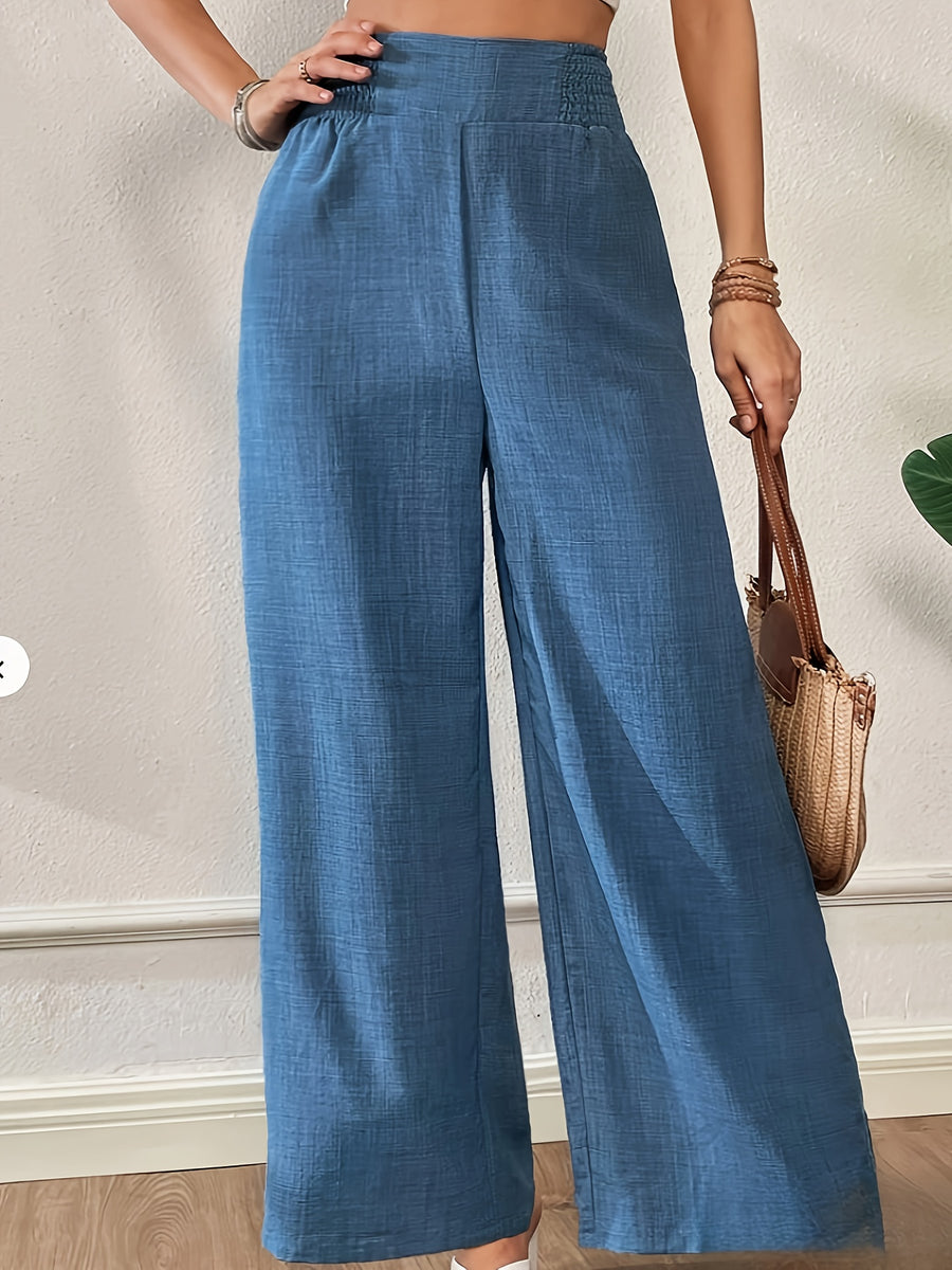 Everyday Comfortable Fashion Casual Waistband Elastic Versatile Wide-Leg Pants - Navy Color