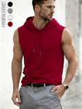 Men's Fashion Solid Color Hooded Sleeveless Vest, Sporty Fitness Casual Style, Adjustable Drawstring Design, Versatile and Stylish Daily Top - Red
