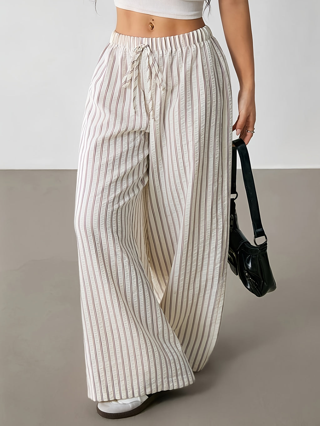 ZD260129029 PETITE Women'S Casual Loose Striped Wide-Leg Pants - Multicolor