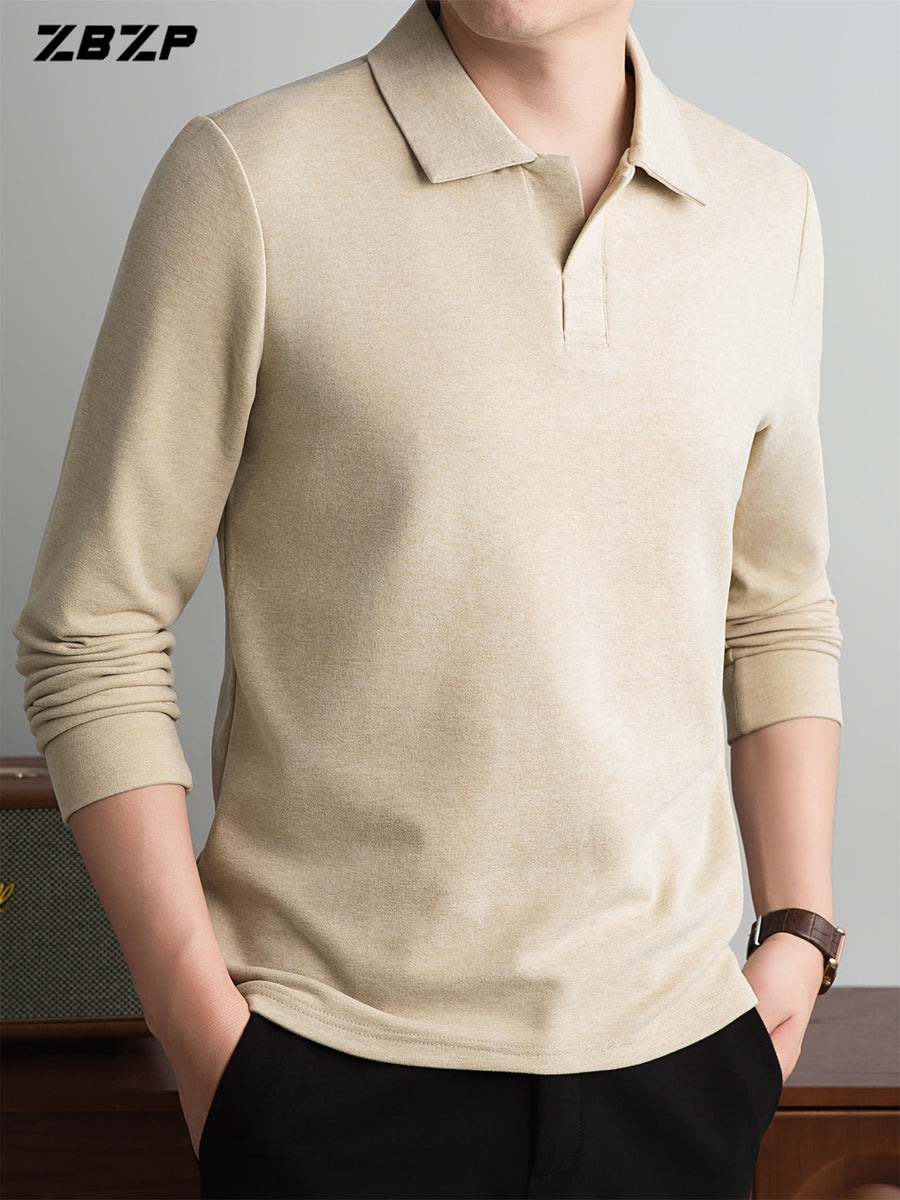 ZBZP New Spring, Autumn, Winter F-Collar Fashion Long-Sleeve Pullover T-Shirt for Young Men, Loose Fit Casual Long-Sleeve Top, Men's Clothing XFN - Khaki