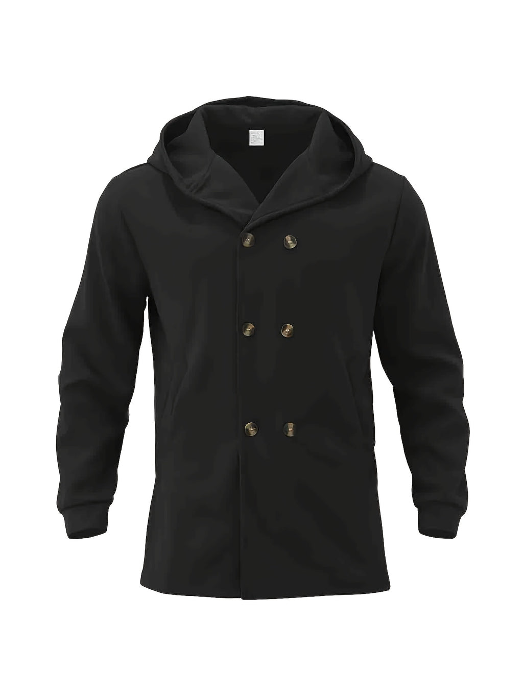 Men's Casual Sport Windbreaker, Hooded Mid-Length Jacket, Fashionable Casual Style with Lining and Extra Thickness, Suitable for Outdoor Leisure and Sports - Black