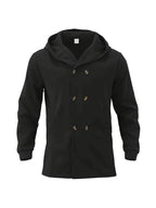 Men's Casual Sport Windbreaker, Hooded Mid-Length Jacket, Fashionable Casual Style with Lining and Extra Thickness, Suitable for Outdoor Leisure and Sports - Black