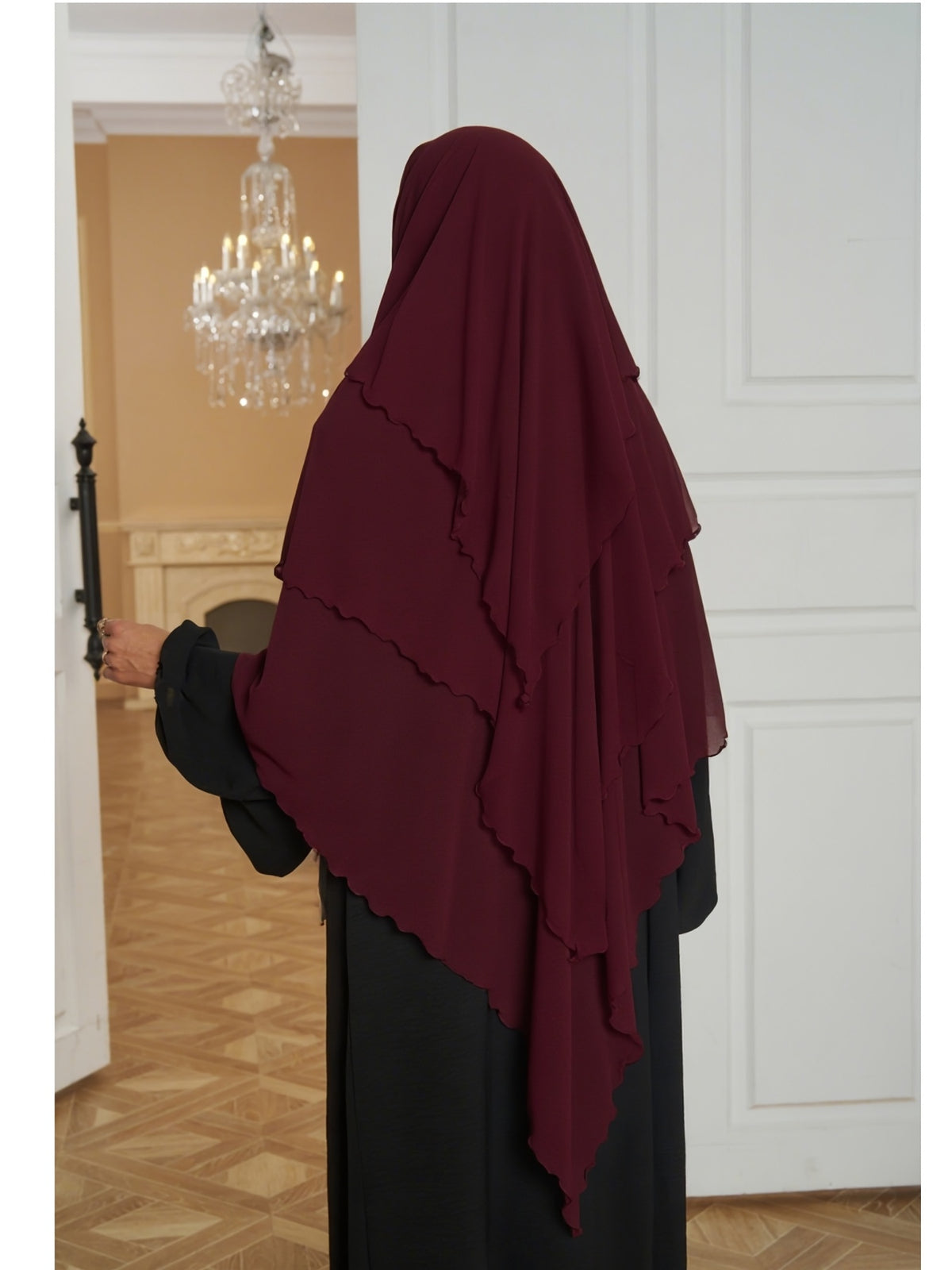 1pc Fashionable, elegant and casual three-layer chiffon fabric solid color suitable for daily wear, loose and comfortable Women's abaya headscarf.sarees for women indian wedding robe aid femme abayas for women muslim jilbab femme khimar hijab - Burgundy