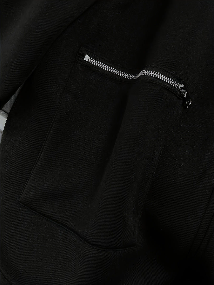 Women'S Fashion Jacket Zip-Up Coat - Black