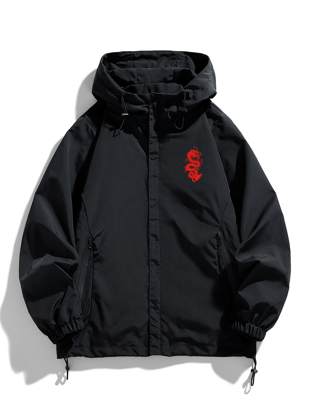 Men's New Jacket Coat Spring Autumn Casual Jacket Sports Outdoor Zipper Pocket, Hooded Design - Black