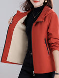 Autumn/Winter -Lined Jacket, Outdoor Hooded Women's Top for Daily Outings, Loose Fit Long-Sleeve Cardigan, Wear-Resistant, Thickened, and Warm for Commuting, Strolling, Hiking, Simple and Versatile Women's Outdoor Casual Top - Brick Red