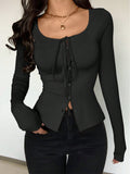 New Trendy Women'S Long-Sleeve T-Shirt That Goes Well with Various Styles - Black