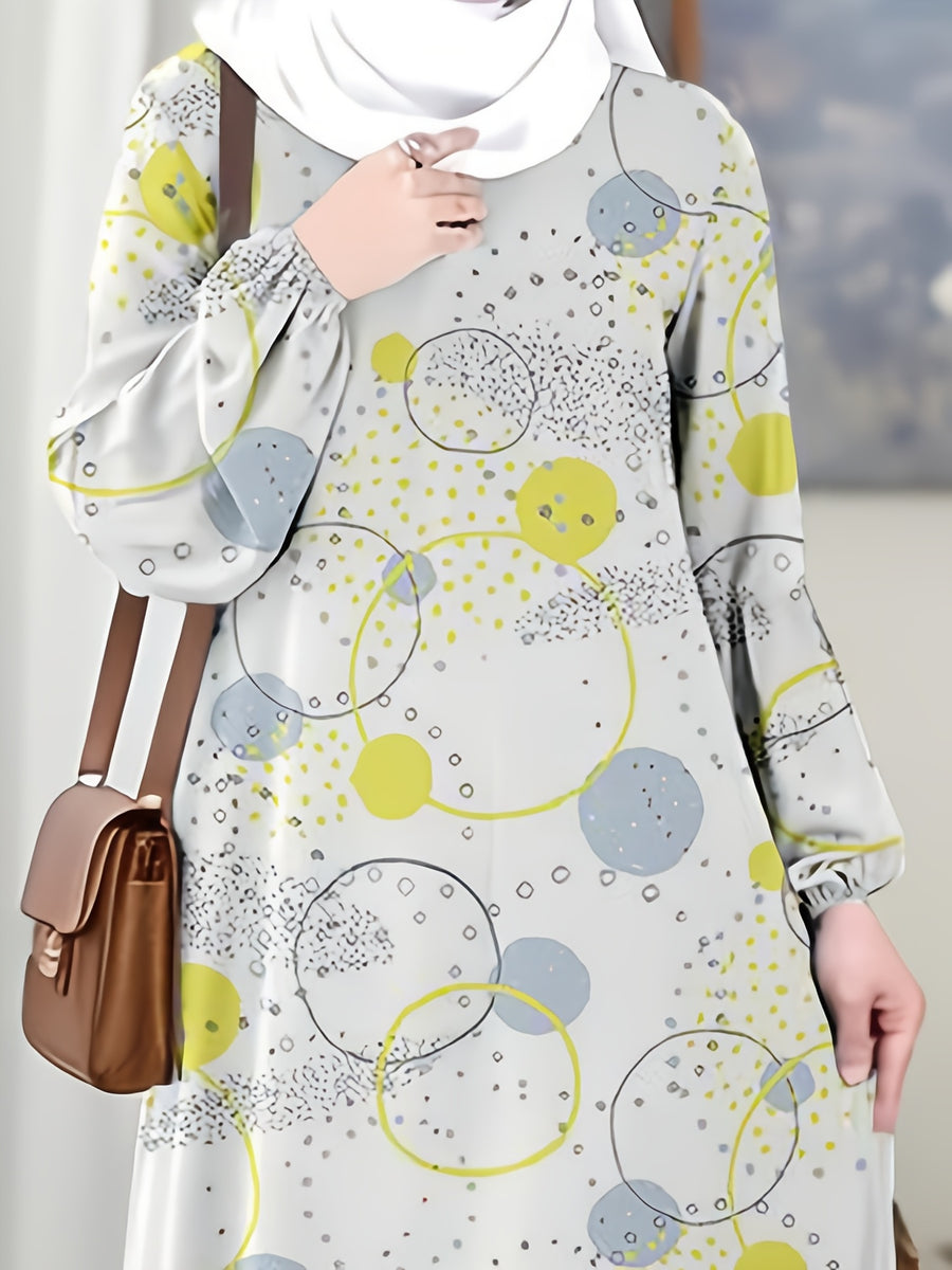 2026 New Collection, Muslim Women'S Patchwork Robe, Loose Fit, Casual Fashion, Traditional Style, Floral Pattern, Suitable for Easy Long Sleeve Floral Long Dress, Perfect Harmony Digital Print, Digital Print (Headscarf Accessory Not Included) - Mixed colors