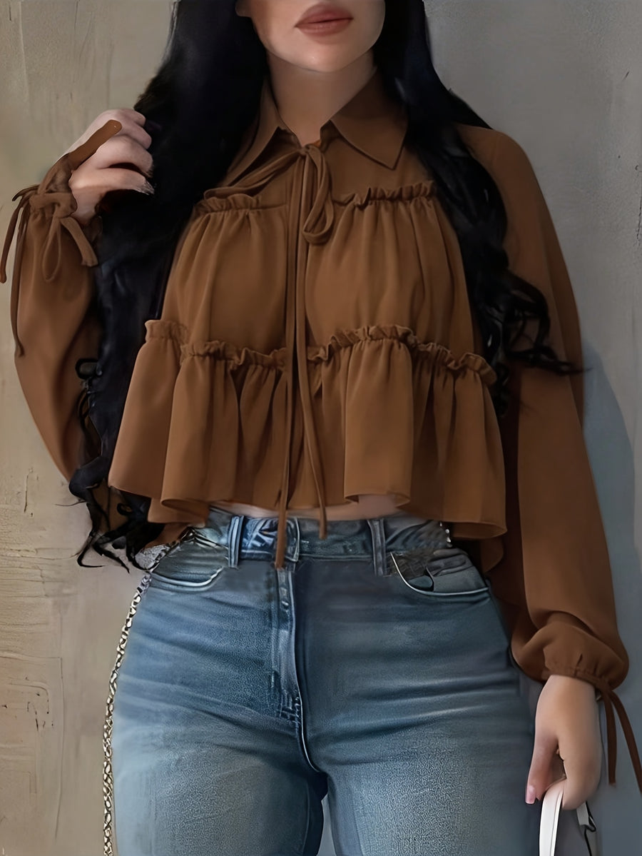 Women's Chiffon Shirt Vacation Beach Shirt - 【Brown】