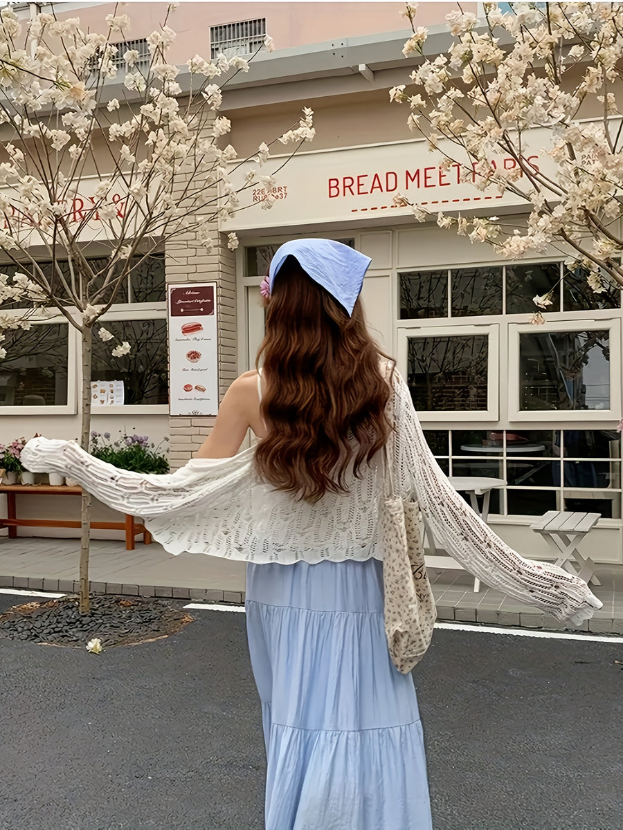High-Waisted Skirt Elegant Casual A-Line Layered Skirt Spring And Summer Women'S Clothing Sweet Pink Long Pleated Cake Skirt - Light Blue