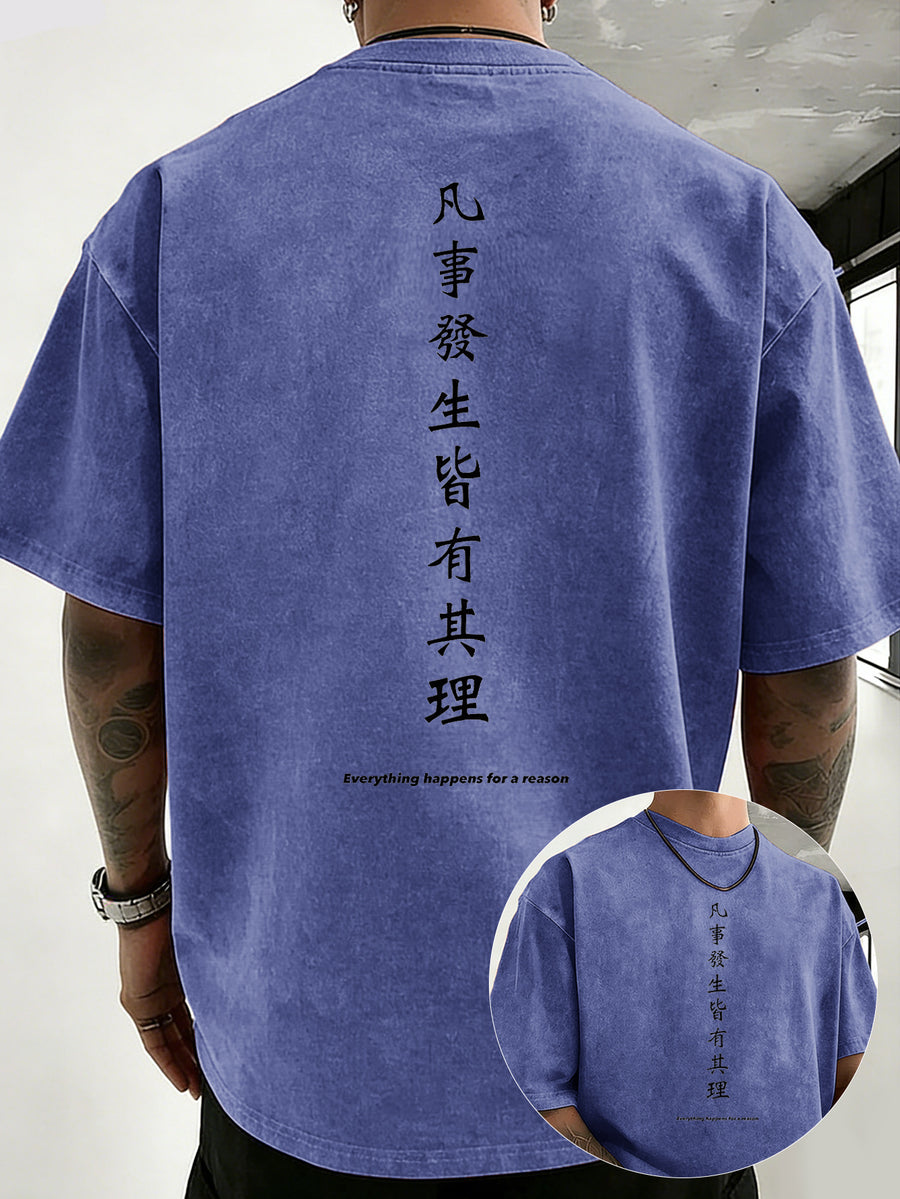 Drop Shoulder Retro Washed Double-Sided Print T-Shirt, Exclusive to Fashionable People, Loose And Comfortable High-Quality Pure Short Sleeves, a Must-Have Top for Street Fashion - Royal Blue