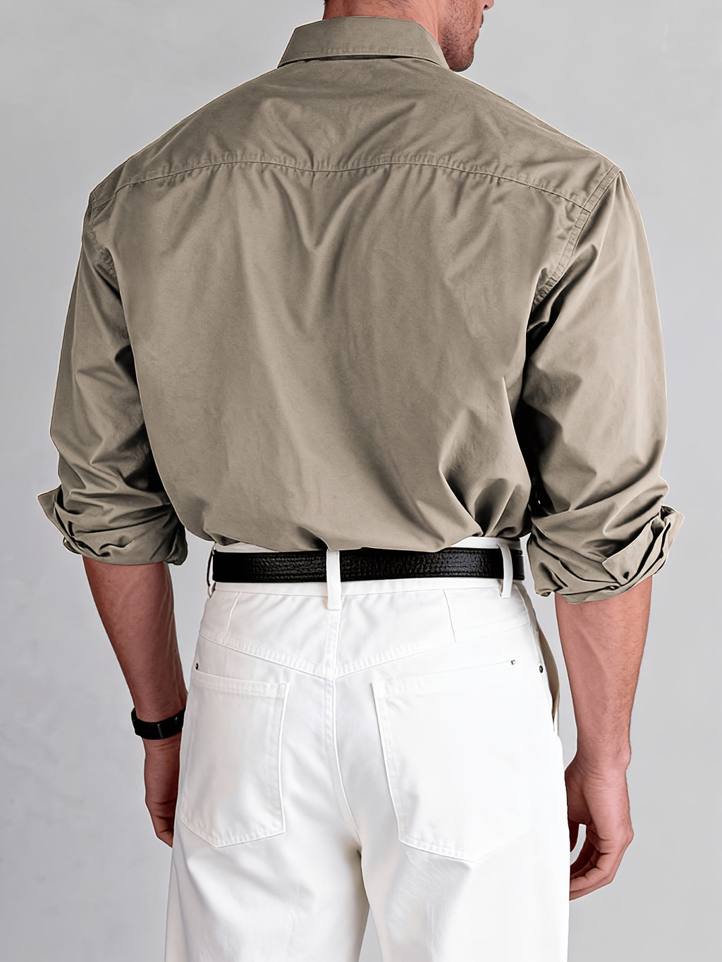 Spring And Autumn American Style Lapel Work Shirt, Preppy Easy Long Sleeve with Double Pockets, Casual Shirt for Daily Business Commute - Camel