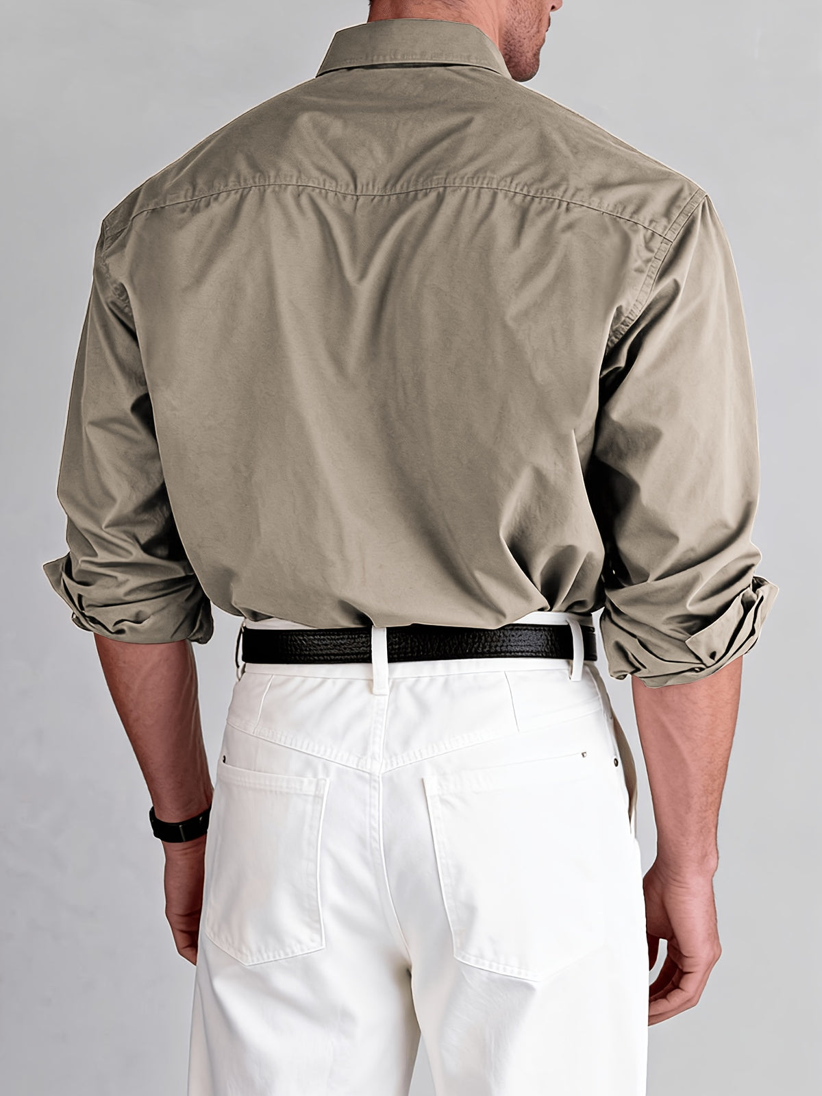 Spring And Autumn American Style Lapel Work Shirt, Preppy Easy Long Sleeve with Double Pockets, Casual Shirt for Daily Business Commute - Camel