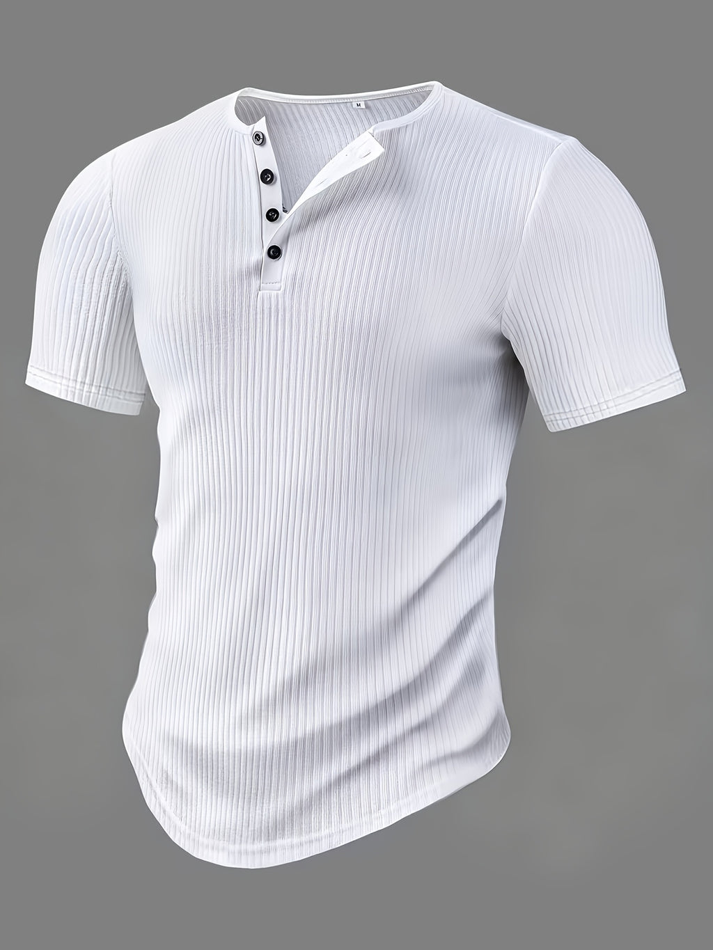 Men's CLQWE Short-Sleeve Henry Shirt - Single-Breasted Button-Up Summer Casual Blouse, Round Neck Solid Color, Machine-Washable Textured Elastic Fabric Suitable for Casual Outfits, Office & Semi-Formal Events - White