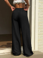 Solid Color Wide-Leg Pants, Breathable Thin Straight-Leg Casual Trousers, Loose-Fitting Women's Pants (with Text) - Black