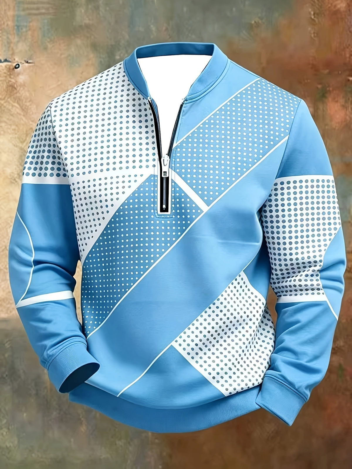 Men'S Autumn Winter Polo Zipper Sweatshirt, Classic Trendy New Half-Zip POLO Sweatshirt, American Retro Geometric Color-Block Print, Polo Stand Collar, Machine Washable, Daily Casual Party Outdoor Essential, Fashionable Long Sleeve Athletic Top - Mixed Color 1