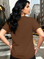 Color Series - Multicolor Light And Dark Gradient Easy Fresh Style Rose Pattern Printed T-Shirt, Casual Outing Wear, Single Wear Or Layered with Jacket, Multi-Layered, Suitable for Travel Vacation, Casual, Free And Unrestrained, Sister Outfit - Brown