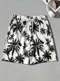 Digital Print Women's Shorts - New Women's Fashionable and Versatile Black and White Coconut Tree Print Drawstring Shorts, Loose and Breathable Casual S Shorts for Spring and Summer - Mixed colors