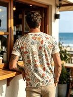 Trendy Colorful Plant Men'S T-Shirt, Summer Round Neck Breathable Style, Individual Retro Look, Casual Commute Wear - Mixed colors