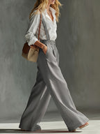 Spring and Autumn High-Waist Pleated Suspender Pants, Vintage Temperament Commuter Casual Trousers - Grey