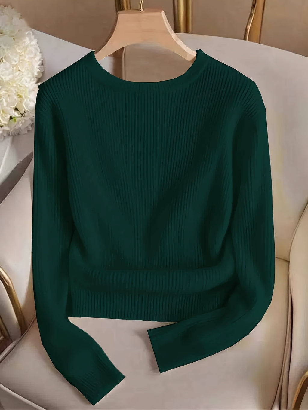 Women'S Fashion Slim Fit Crew Neck Fake Button Long Sleeve T-Shirt - Dark Green