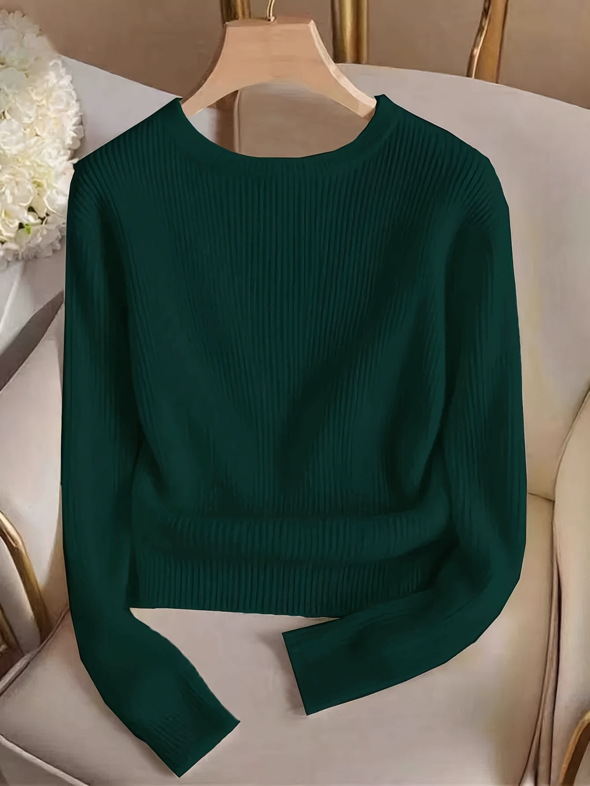 Women'S Fashion Slim Fit Crew Neck Fake Button Long Sleeve T-Shirt - Dark Green