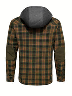 Men's Casual Hooded Two-Tone Plaid Jacket in US Sizes - fern green