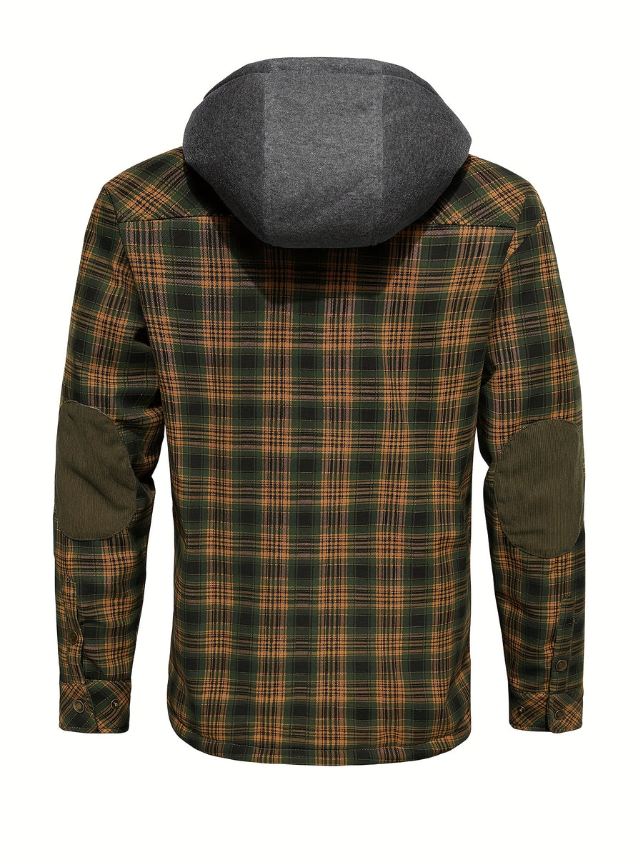 Men's Casual Hooded Two-Tone Plaid Jacket in US Sizes - fern green