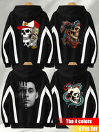 4pcs 2026 Autumn/Winter Men's Street Style Hooded Sweatshirt with Diagonal Contrast Color Line Cutting on Sleeves, Long Sleeves, Adjustable Drawstring, Large Capacity Kangaroo Pocket for Phone Storage, Skin-Friendly and Warm, Versatile Pullover - Black + Black + Black + Black